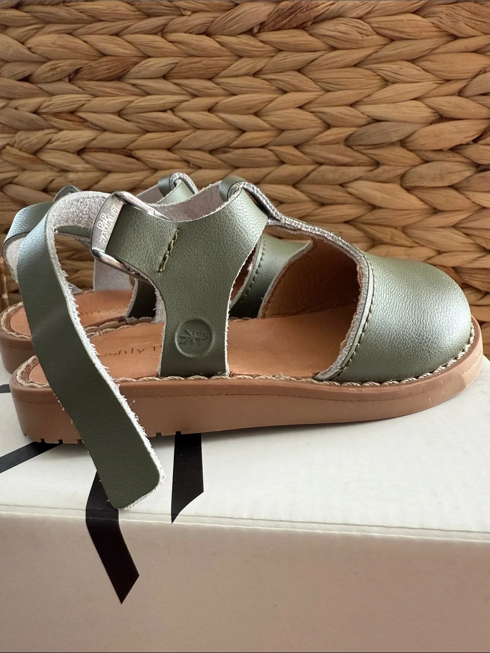 Freshly Picked Newport Sandals Kids Olive Green Leather T-Strap Sandals